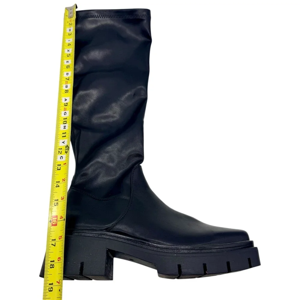 Vivianly Black Platform Chunky Lug Sole Knee High Boots Goth Punk Size 40‎